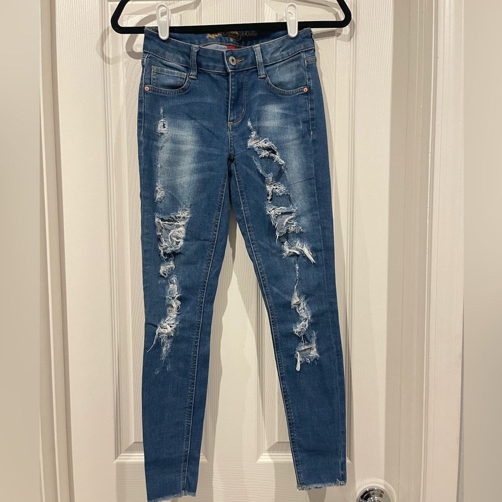 Blue Ripped Skinny Jeans Arizona Jean Co. Distressed Medium Wash